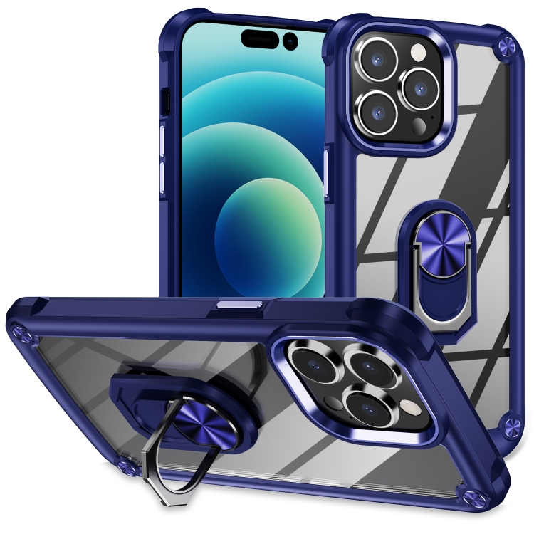 

For iPhone 14 Pro TPU + PC Lens Protection Phone Case with Ring Holder(Blue)