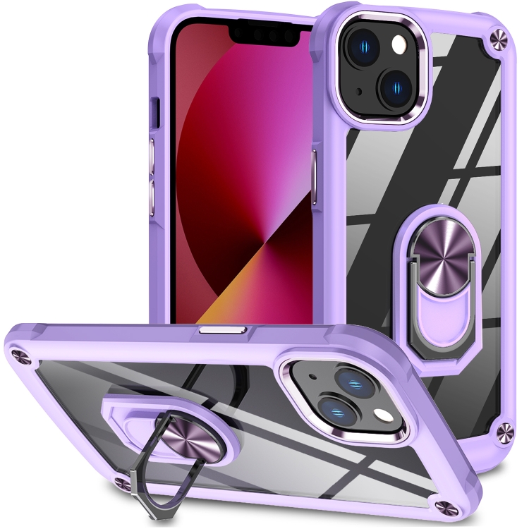 

For iPhone 13 TPU + PC Lens Protection Phone Case with Ring Holder(Purple)