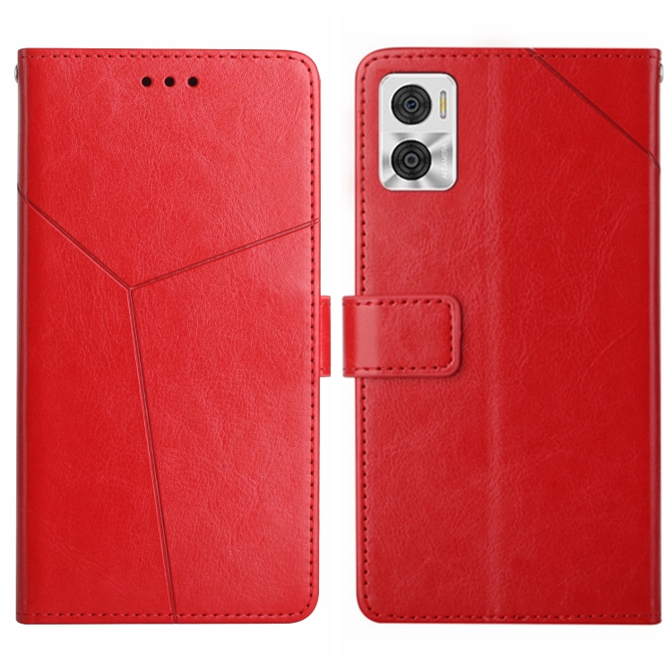

For Motorola Moto E22 4G HT01 Y-shaped Pattern Flip Leather Phone Case(Red)