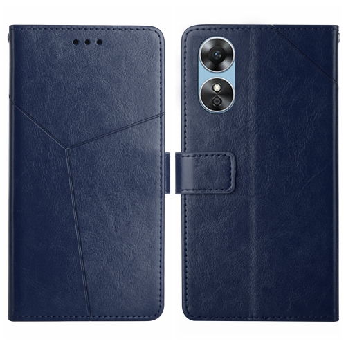 

For OPPO A17 HT01 Y-shaped Pattern Flip Leather Phone Case(Blue)