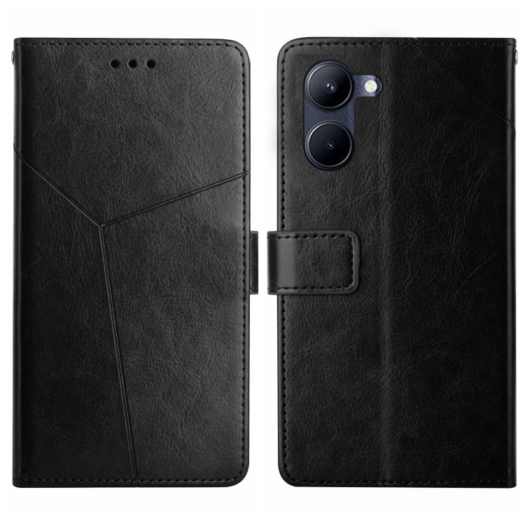 

For Realme C33 HT01 Y-shaped Pattern Flip Leather Phone Case(Black)