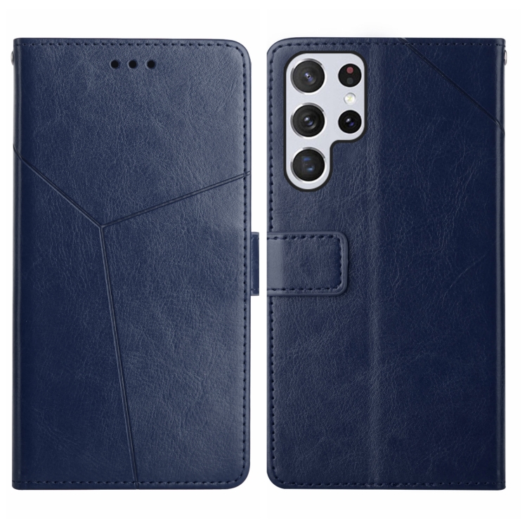 

For Samsung Galaxy S23 Ultra 5G HT01 Y-shaped Pattern Flip Leather Phone Case(Blue)