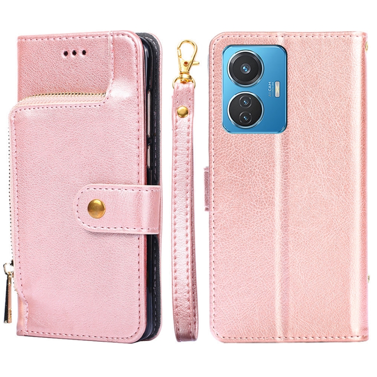

For vivo Y55 4G Zipper Bag Leather Phone Case(Rose Gold)