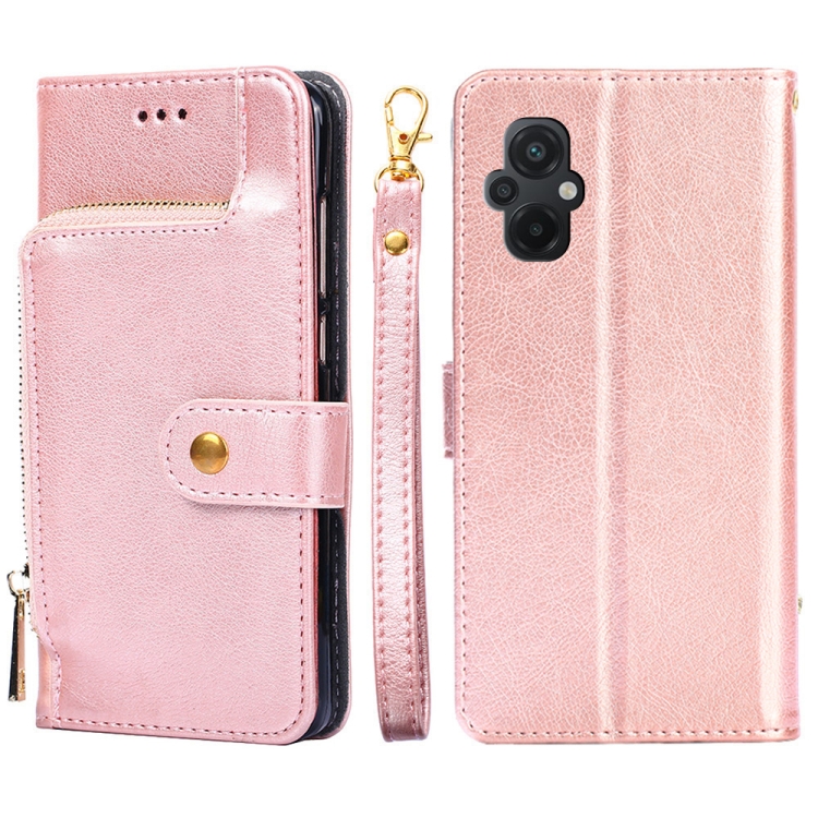 

For Xiaomi Poco M5 4G Zipper Bag Leather Phone Case(Rose Gold)