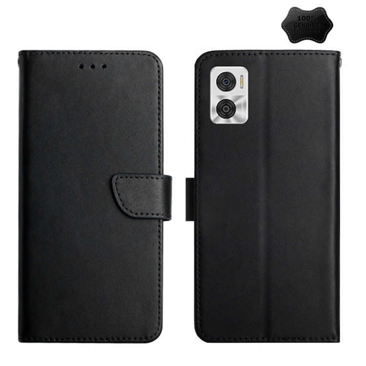 

For Motorola Moto E22 4G Genuine Leather Fingerprint-proof Flip Phone Case(Black)