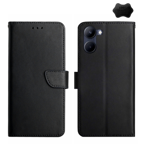 

For Realme C33 Genuine Leather Fingerprint-proof Flip Phone Case(Black)
