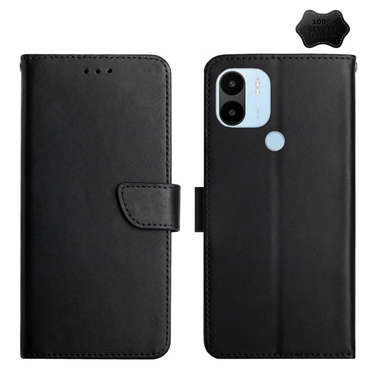 

For Xiaomi Redmi A1+ Genuine Leather Fingerprint-proof Flip Phone Case(Black)