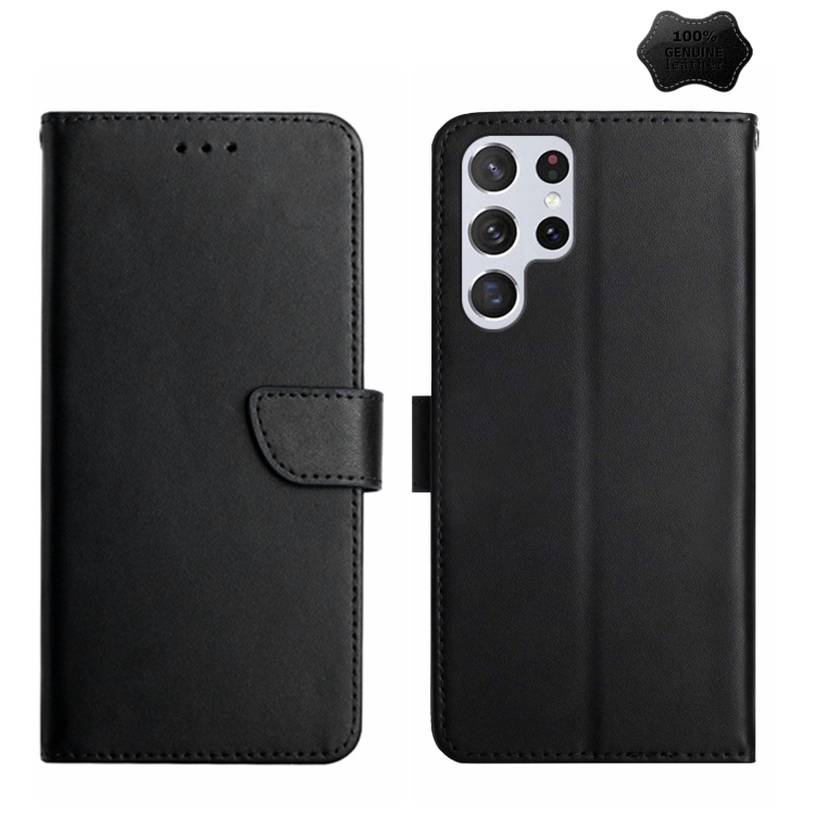

For Samsung Galaxy S23 Ultra 5G Genuine Leather Fingerprint-proof Flip Phone Case(Black)