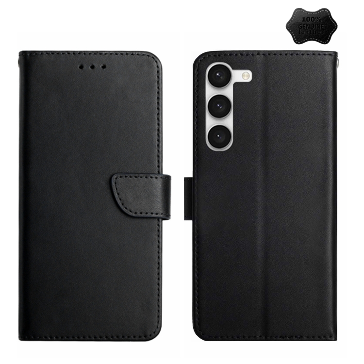 

For Samsung Galaxy S23+ 5G Genuine Leather Fingerprint-proof Flip Phone Case(Black)