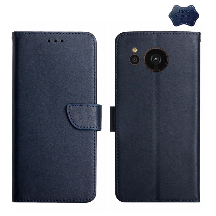 

For Sharp Aquos Sense7 SH-V48 Genuine Leather Fingerprint-proof Flip Phone Case(Blue)
