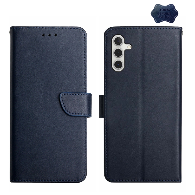 

For Samsung Galaxy A14 5G Genuine Leather Fingerprint-proof Flip Phone Case(Blue)