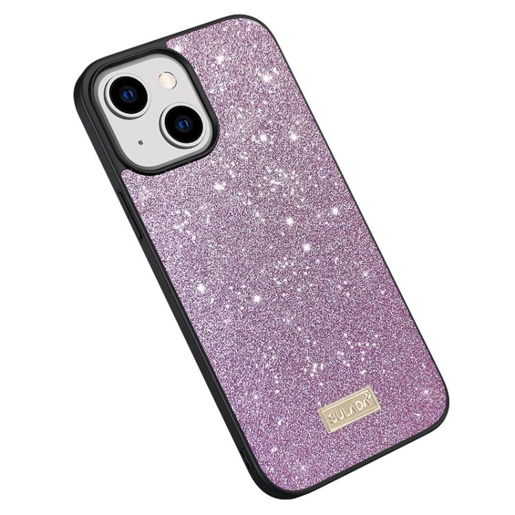 

For iPhone 14 Plus SULADA PC+TPU Leather Glitter Phone Case(Purple)