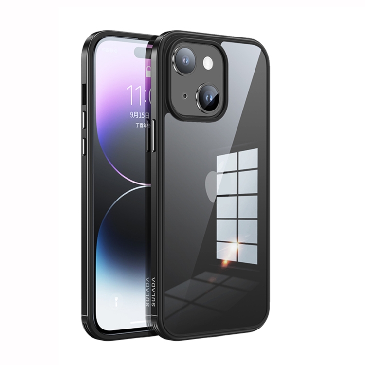 

For iPhone 14 Plus SULADA Metal Frame + Nano Glass + TPU Phone Case(Black)