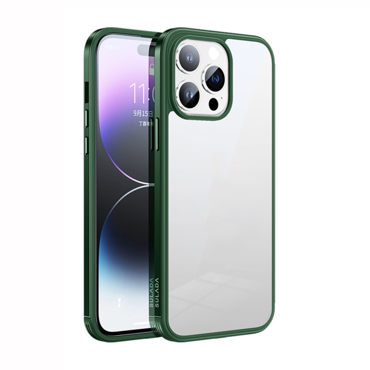 

For iPhone 14 Pro SULADA Metal Frame + Nano Glass + TPU Phone Case(Green)