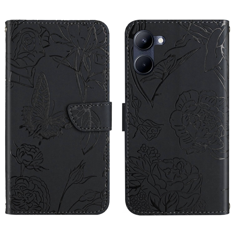 

For Realme 10 4G HT03 Skin Feel Butterfly Embossed Flip Leather Phone Case(Black)