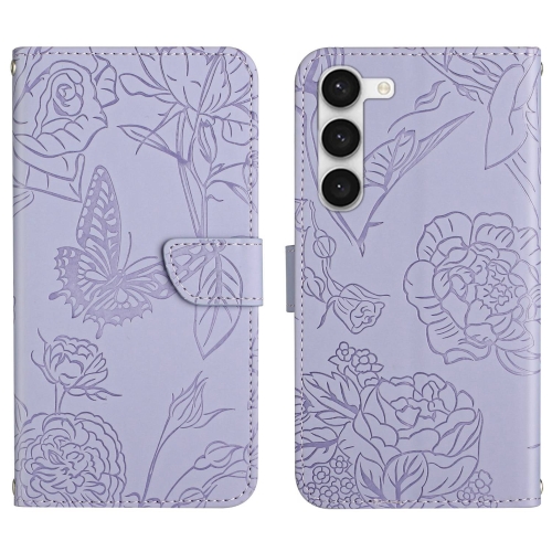 

For Samsung Galaxy S23+ 5G HT03 Skin Feel Butterfly Embossed Flip Leather Phone Case(Purple)