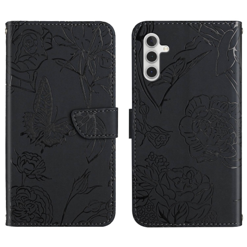 

For Samsung Galaxy A14 5G HT03 Skin Feel Butterfly Embossed Flip Leather Phone Case(Black)