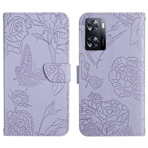 For OnePlus Nord N300 HT03 Skin Feel Butterfly Embossed Flip Leather Phone Case(Purple)