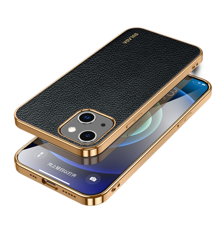

For iPhone 14 SULADA Shockproof TPU + Handmade Leather Phone Case(Black)