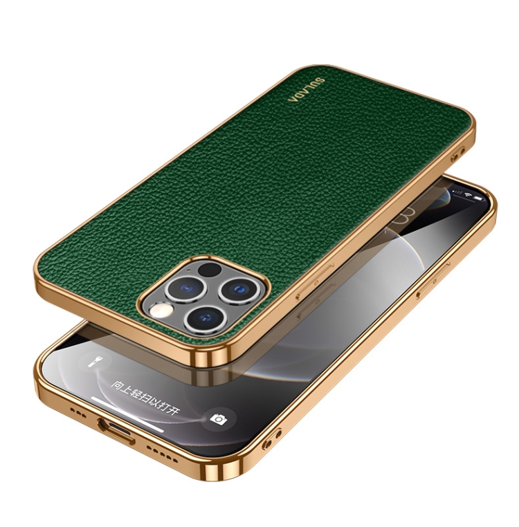 

For iPhone 14 Pro Max SULADA Shockproof TPU + Handmade Leather Phone Case(Green)