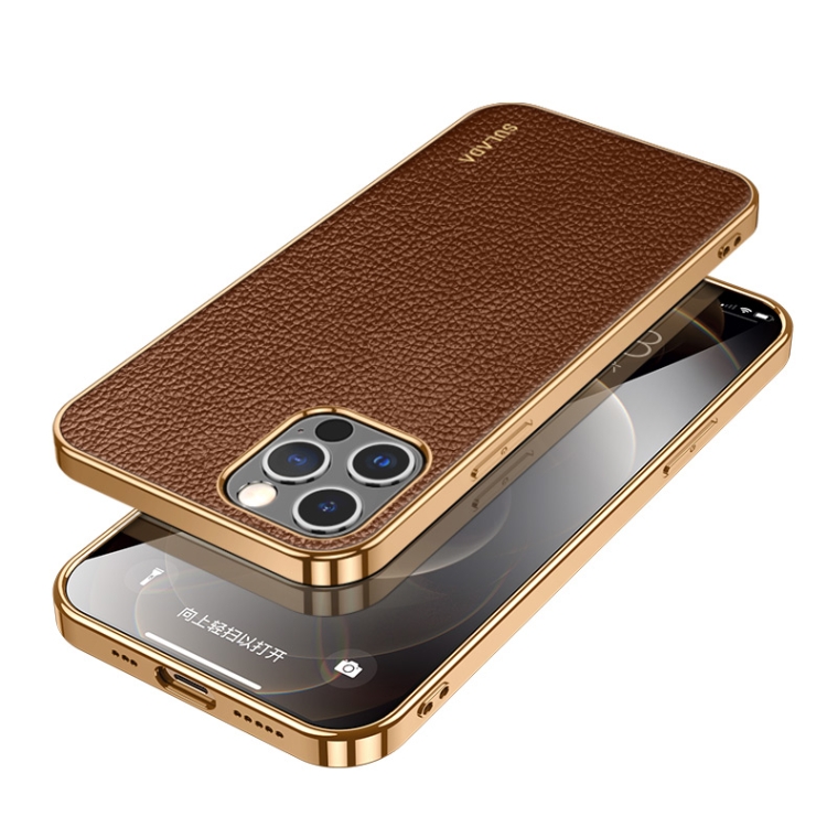 

For iPhone 14 Pro Max SULADA Shockproof TPU + Handmade Leather Phone Case(Borwn)