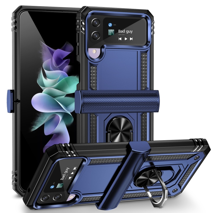 

For Samsung Galaxy Z Flip4 Shockproof TPU + PC Protective Phone Case with 360 Degree Rotating Holder(Blue)