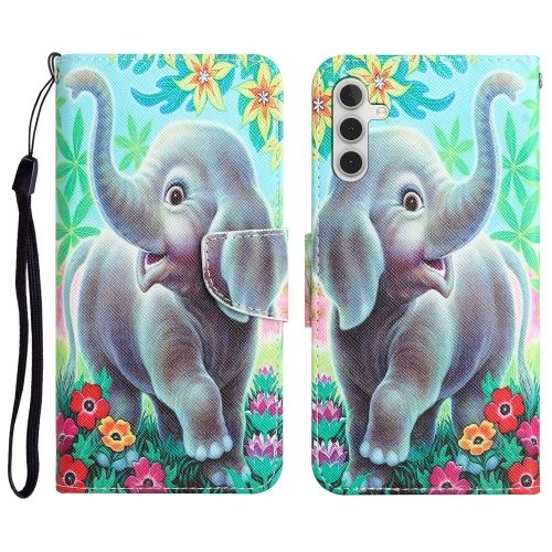 

For Samsung Galaxy A14 5G Colored Drawing Leather Phone Case(Elephant)