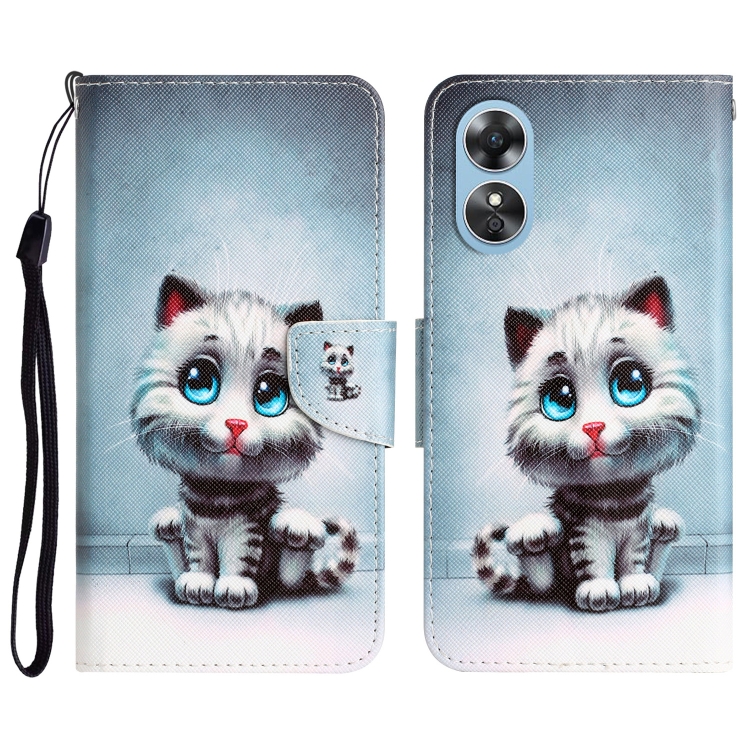 

For OPPO A17 Colored Drawing Leather Phone Case(Blue Eyes)