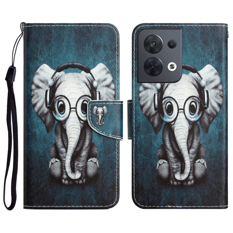 

For OPPO Reno8 Colored Drawing Leather Phone Case(Earphone Elephant)