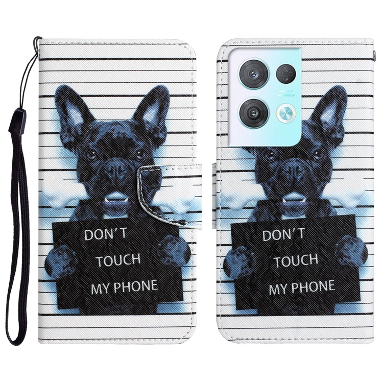 

For OPPO Reno8 Pro Colored Drawing Leather Phone Case(Black Dog)