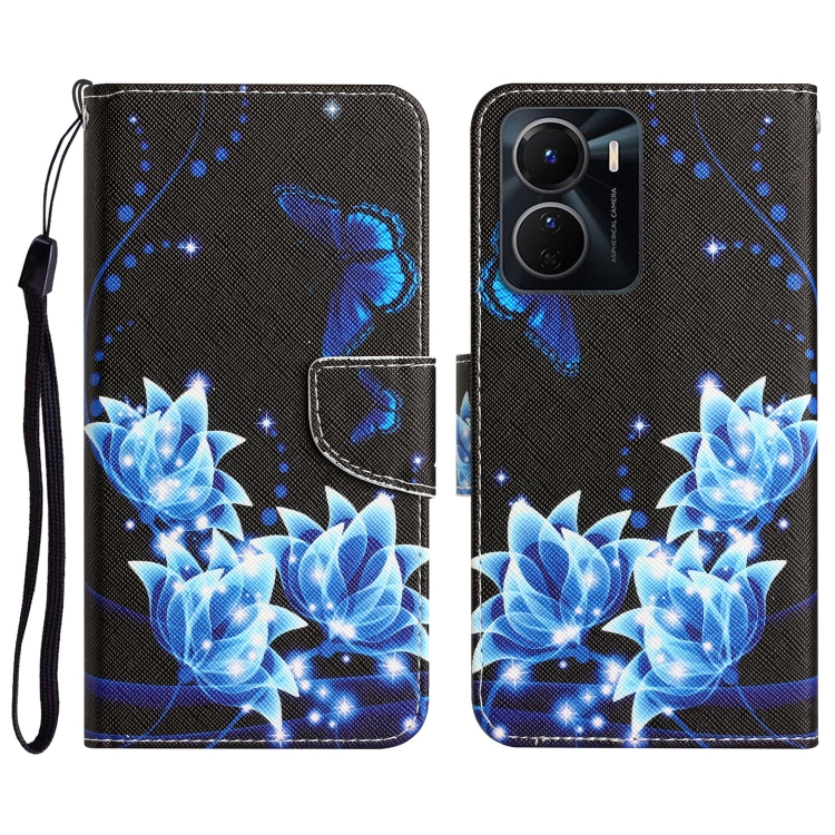 

For vivo Y16 Colored Drawing Leather Phone Case(Blue Butterfly)