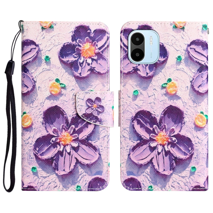 

For Xiaomi Redmi A1 Colored Drawing Leather Phone Case(Purple Flower)