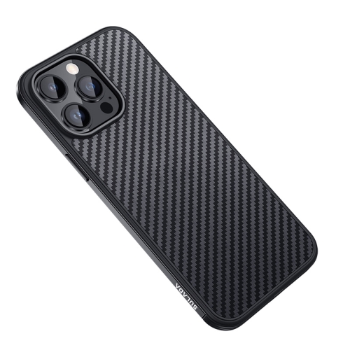 

For iPhone 14 Pro SULADA Carbon Fiber Textured Shockproof Metal + TPU Frame Case(Black)