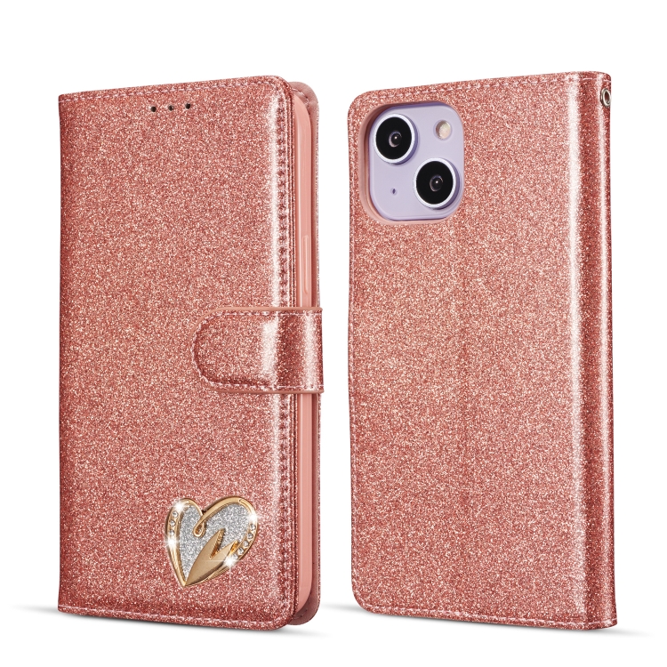

For iPhone 14 Glitter Powder Love Leather Phone Case(Pink)