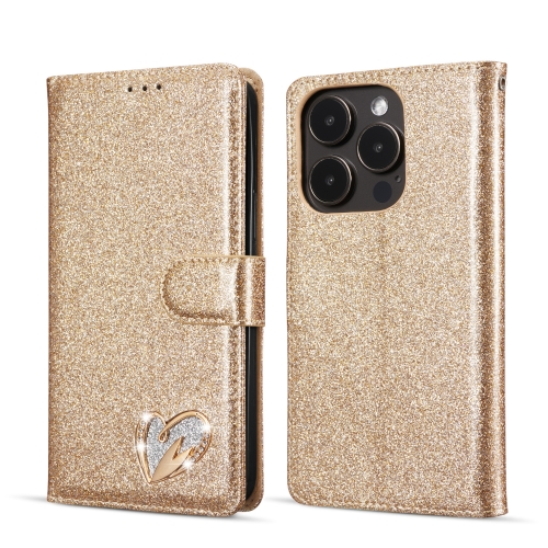 

For iPhone 14 Pro Glitter Powder Love Leather Phone Case(Gold)