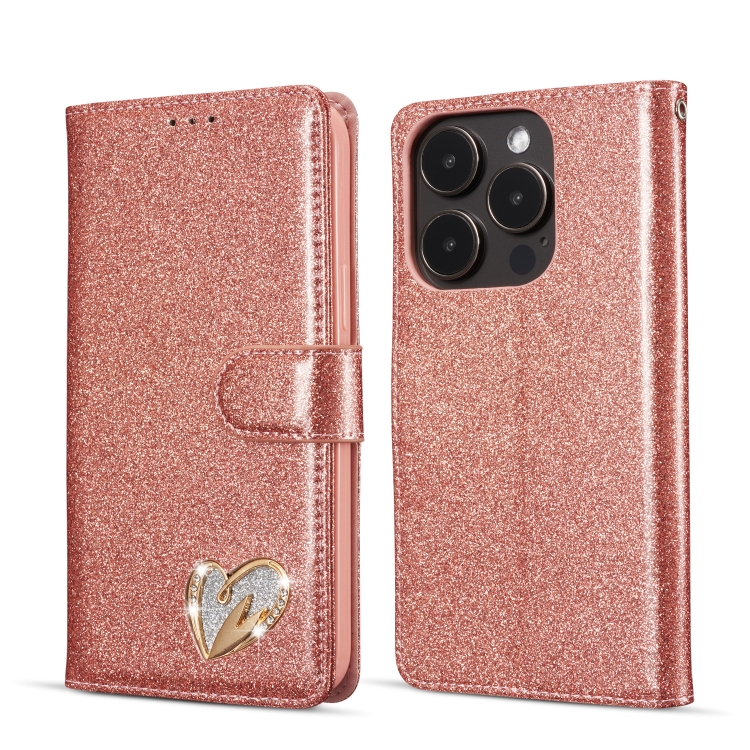 

For iPhone 14 Pro Max Glitter Powder Love Leather Phone Case(Pink)