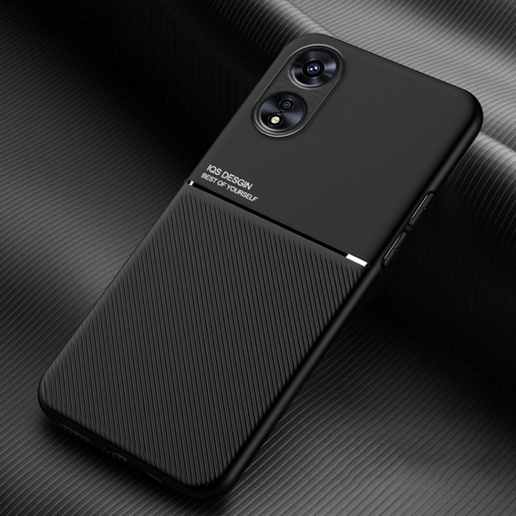 

For OPPO A17 Classic Tilt Strip Grain Magnetic Shockproof PC + TPU Case(Black)