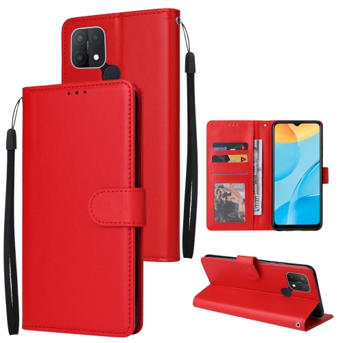 

For OPPO A15 / A15s / A35 Multifunctional Horizontal Flip Leather Case with Three Card Slot(Red)