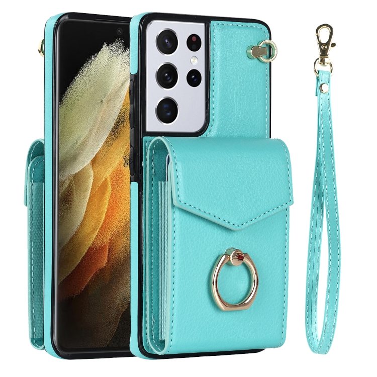 

For Samsung Galaxy S21 Ultra 5G Anti-theft RFID Card Slot Phone Case(Mint Green)