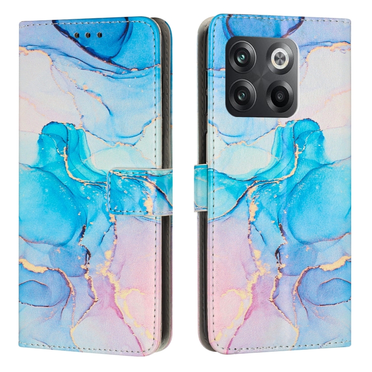 

For OnePlus Ace Pro Painted Marble Pattern Leather Phone Case(Pink Green)