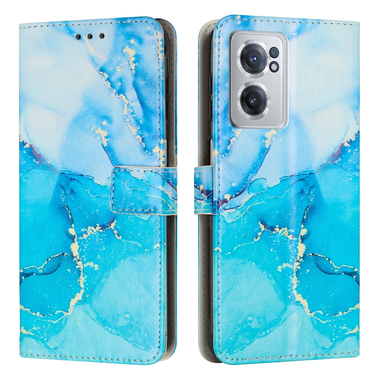 

For OnePlus Nord CE 2 5G Painted Marble Pattern Leather Phone Case(Blue Green)