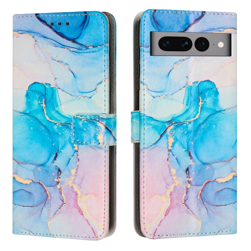 

For Google Pixel 7 Pro Painted Marble Pattern Leather Phone Case(Pink Green)