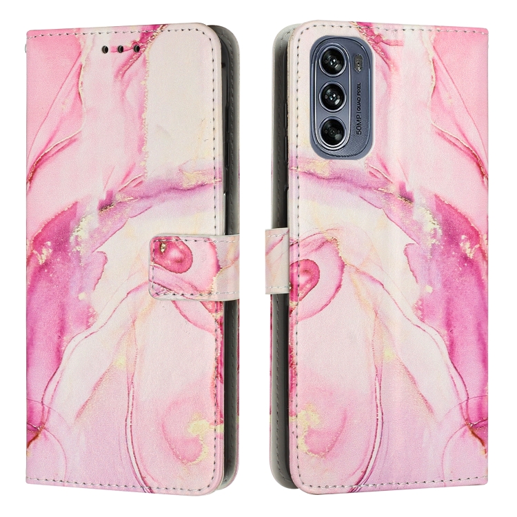 

For Motorola Moto G62 5G Painted Marble Pattern Leather Phone Case(Rose Gold)
