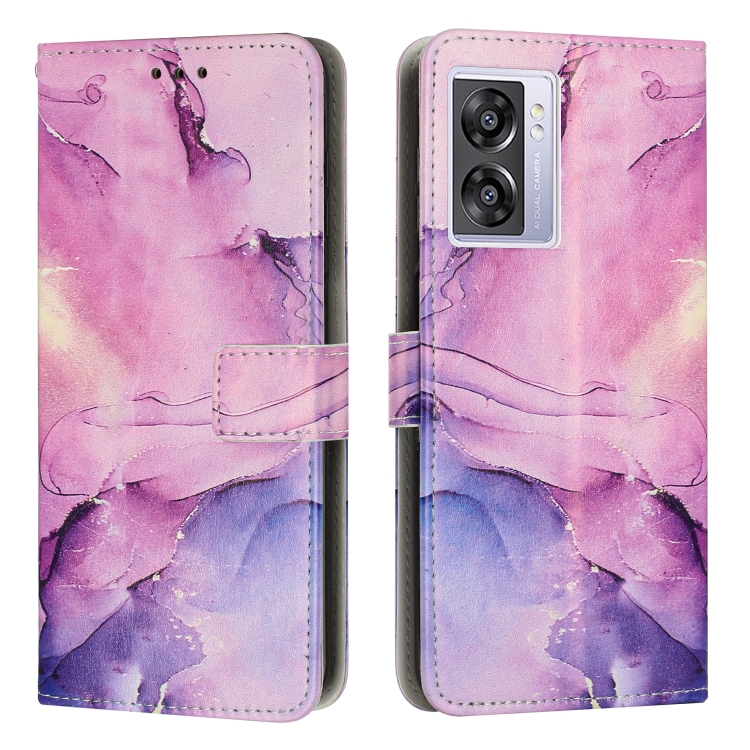

For OPPO A57 2022 Painted Marble Pattern Leather Phone Case(Purple)