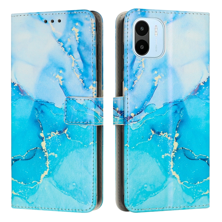 

For Xiaomi Redmi A1 Painted Marble Pattern Leather Phone Case(Blue Green)