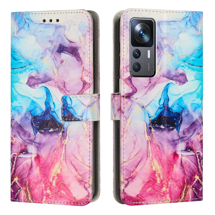 

For Xiaomi 12T / 12T Pro Painted Marble Pattern Leather Phone Case(Pink Purple)