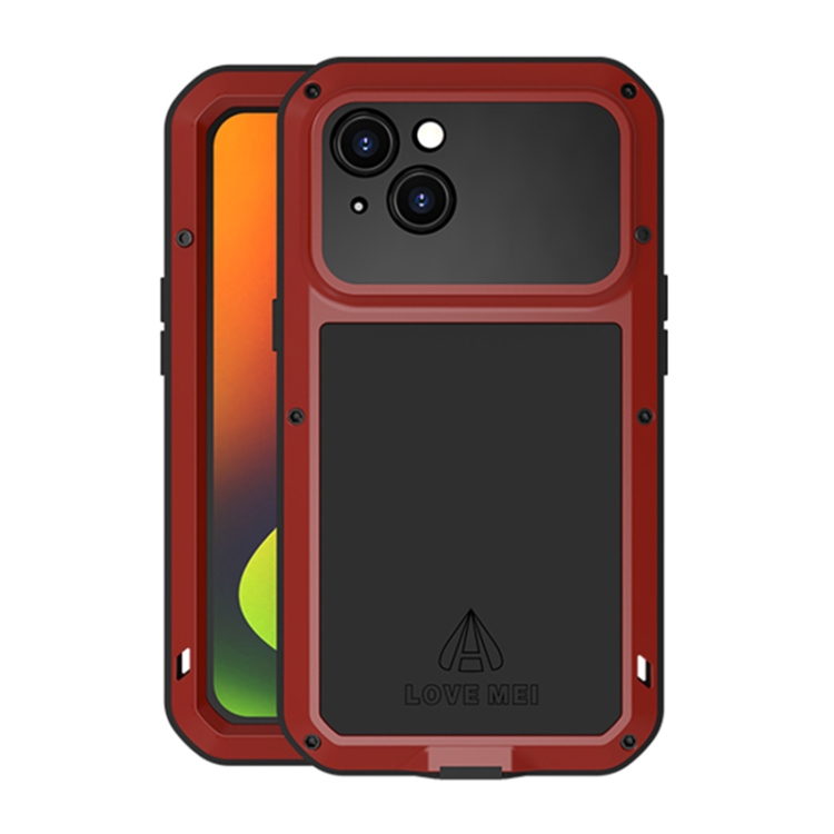 

For iPhone 14 LOVE MEI Metal Shockproof Waterproof Dustproof Phone Case(Red)