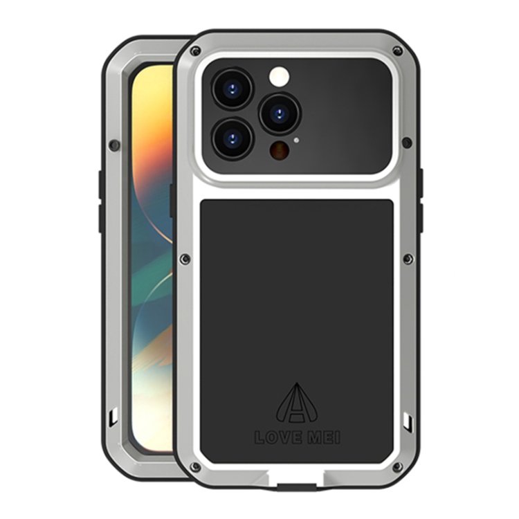 

For iPhone 14 Pro Max LOVE MEI Metal Shockproof Life Waterproof Dustproof Phone Case(Silver)