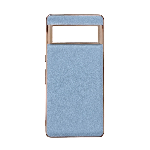 

For Google Pixel 7 Waves Series Nano Electroplating Genuine Leather Phone Case(Blue)