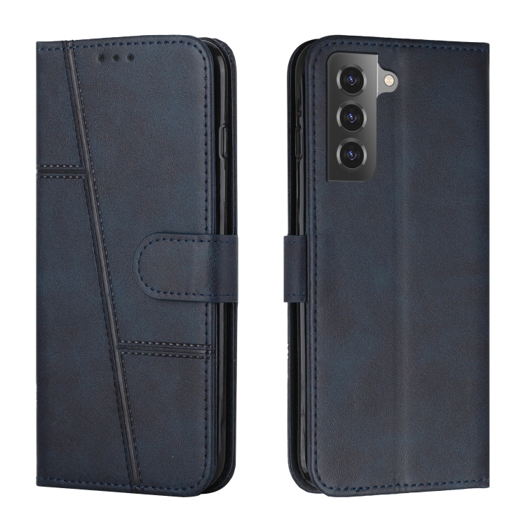 

For Samsung Galaxy S23 5G Stitching Calf Texture Buckle Leather Phone Case(Blue)